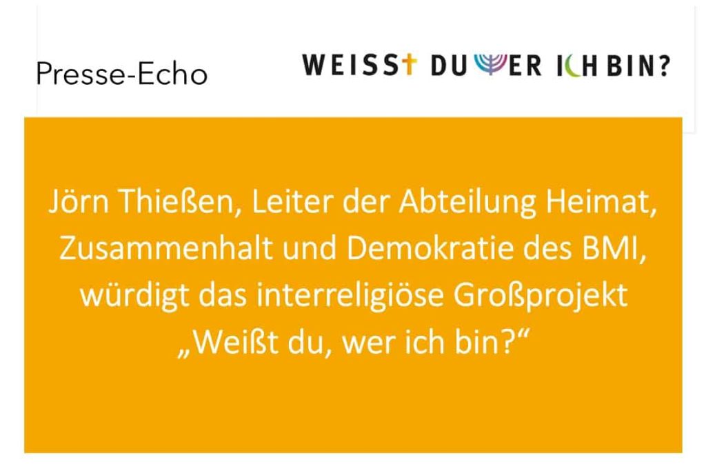Jörn Thießen würdigt das interreligiöse Großprojekt „Weißt du, wer ich bin?“