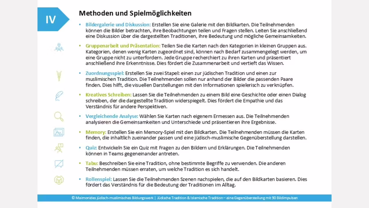 Seite mit Methoden und Spielmöglichkeiten für die Arbeit mit den Bildkarten